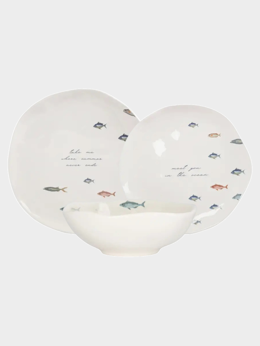 Сервиз обеденный, 12 персон, 36 предметов, керамика, белый, Рыбка, Sea world