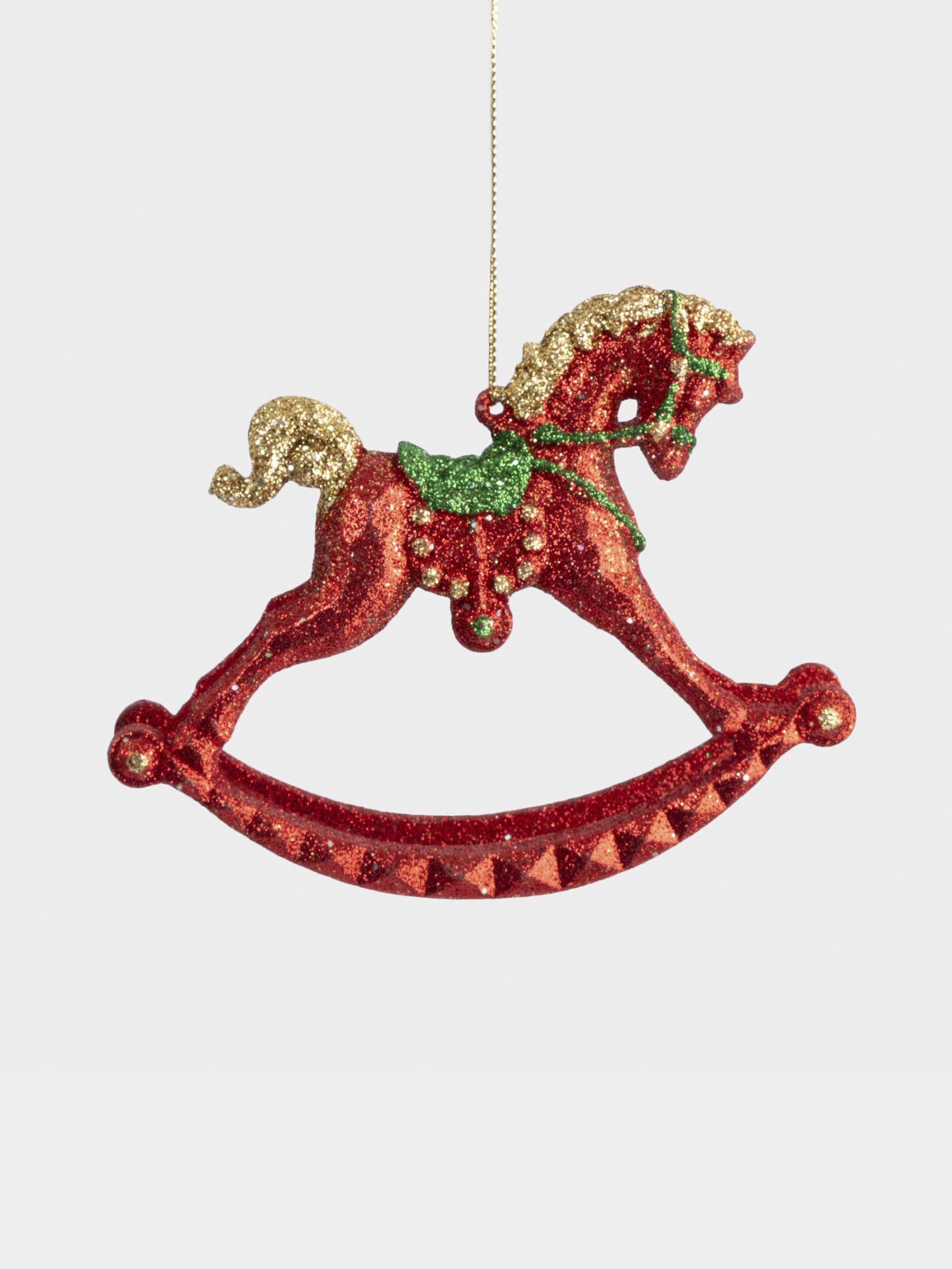 Игрушка елочная, 12✕10 см, пластик, красная, Лошадка-качалка, New year