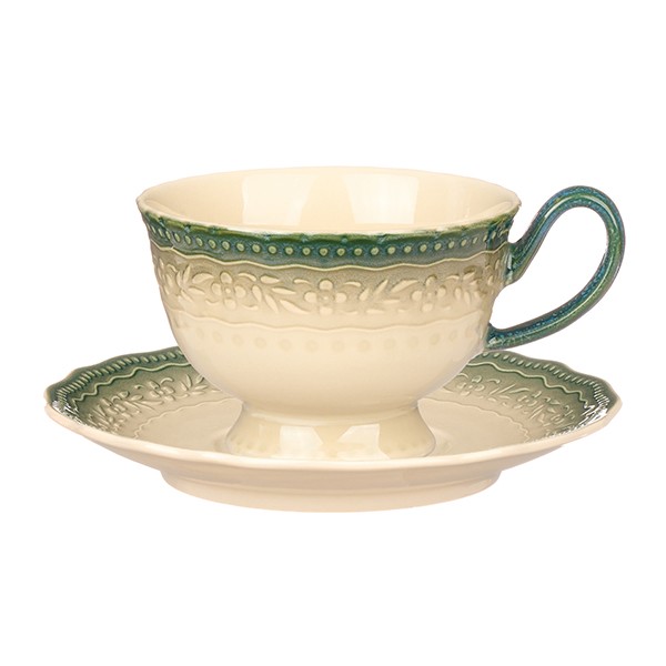 Чайная пара «Эйфория», фарфор, 220 мл, бежевый, зелёный
