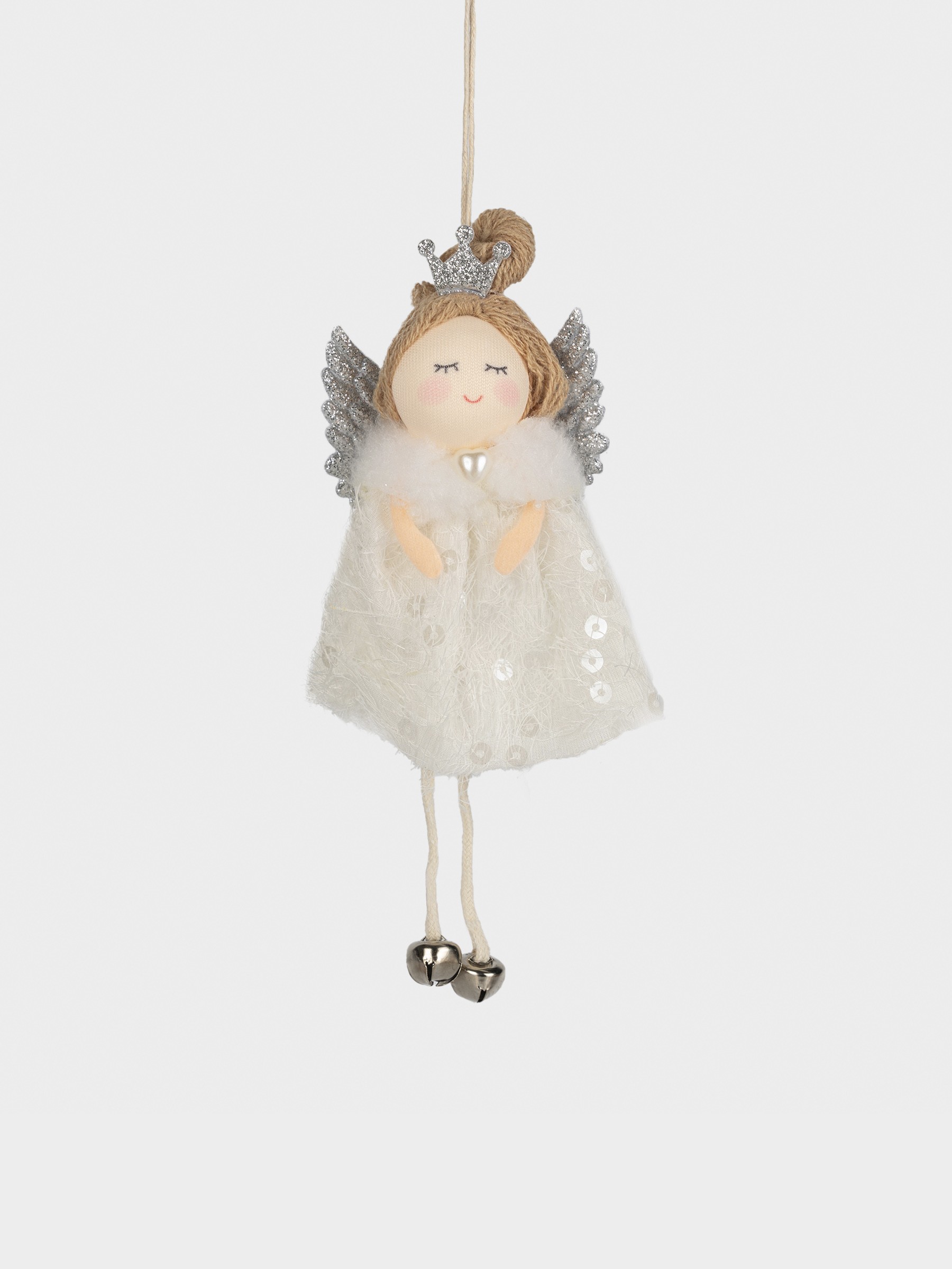 Игрушка елочная, 16 см, пенопласт/полиэстер, серебристая, Ангел, New year