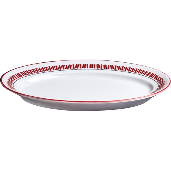 Блюдо «Мезень» Принц Заборчик овальное, фарфор, 240✕27 мм, белый, красный