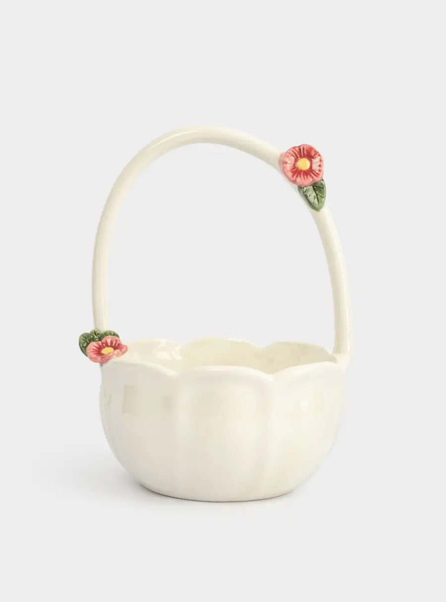 Конфетница, 15✕22 см, с ручкой, керамика, молочная, Цветы, Gentle flower