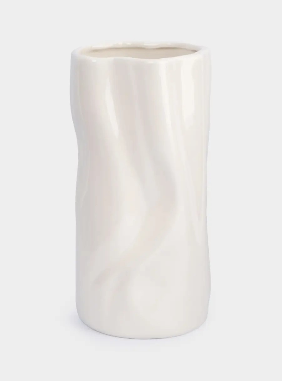 Ваза для цветов, 23 см, керамика, молочная, Мятый эффект, Drapery
