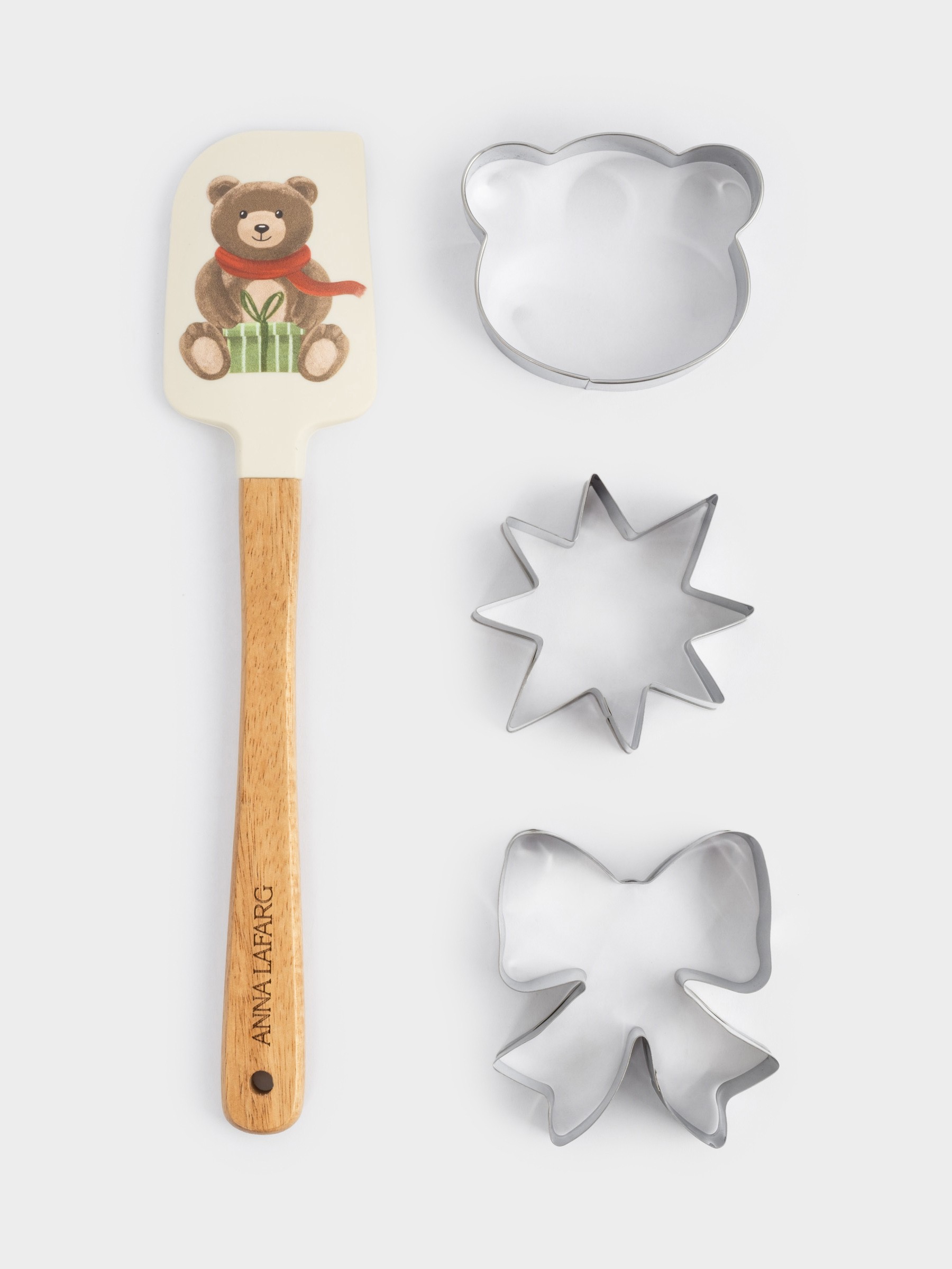 Набор для выпечки, 4 предмета, лопатка/формы, силикон/дерево/сталь, Медведь и елка, New year