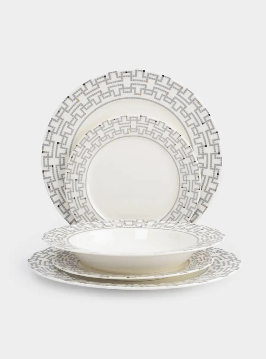 Сервиз обеденный, 12 персон, 36 предметов, костяной фарфор, белый, Орнамент, Greco