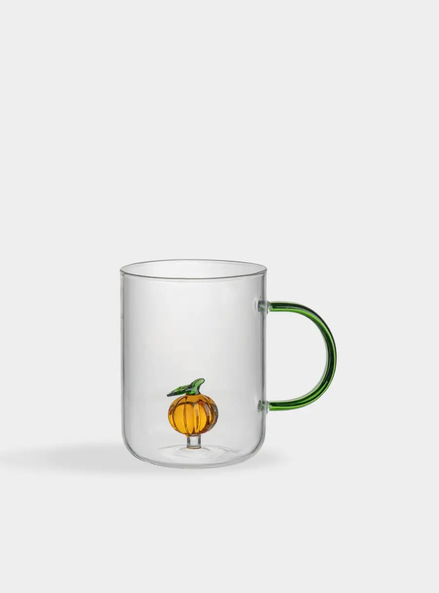 Кружка, 450 мл, стекло, зеленая ручка, Тыква, Bright pumpkin