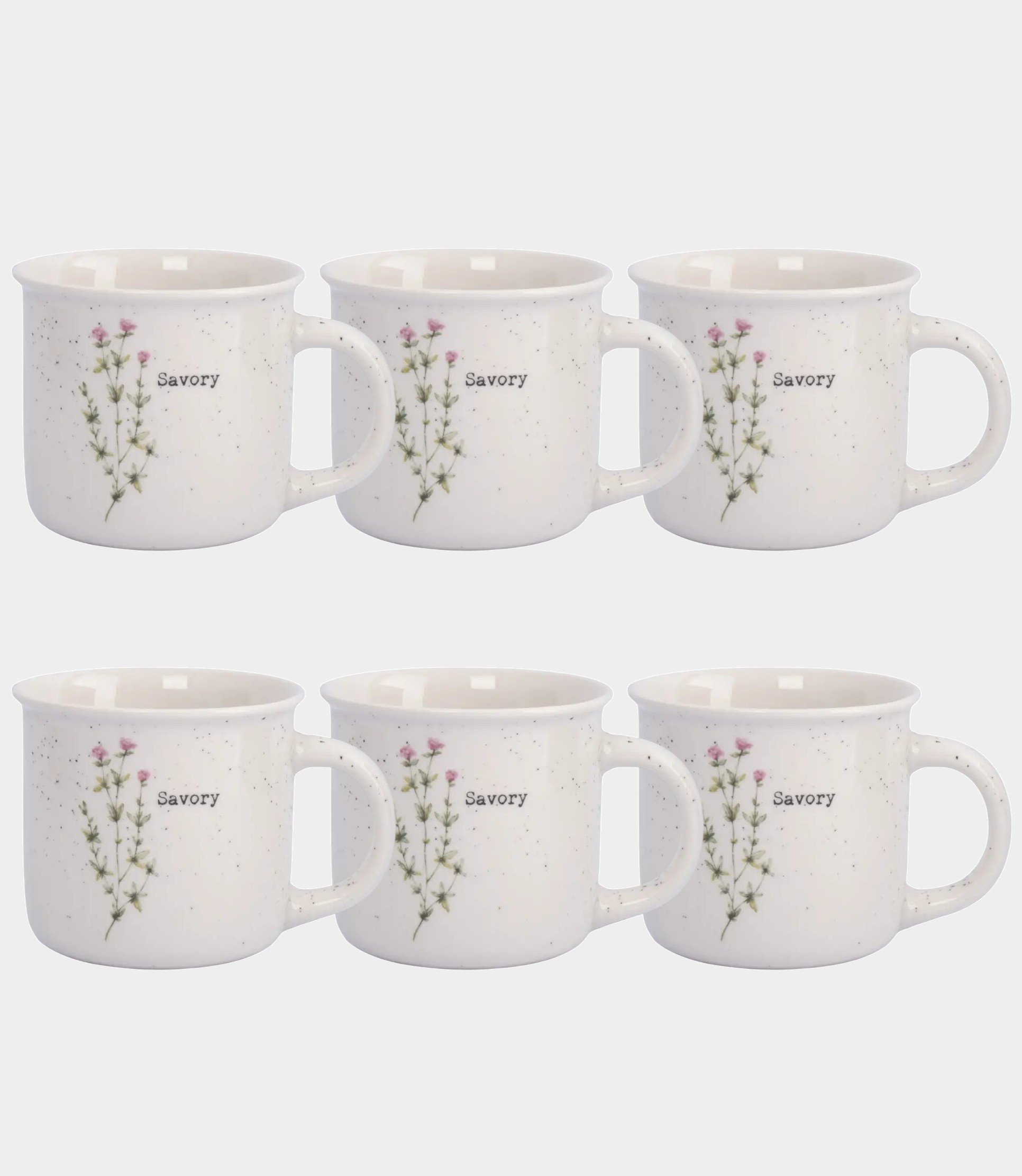 Набор 6 кружек, 370 мл, костяной фарфор, белая, в крапинку, Чабер, Herbarium new