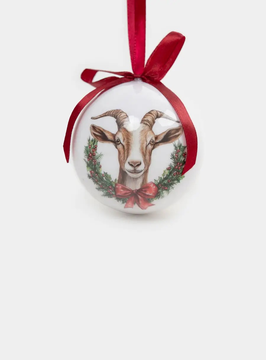 Игрушка елочная, 8 см, пенопласт, Шар, Голова козы, Goat