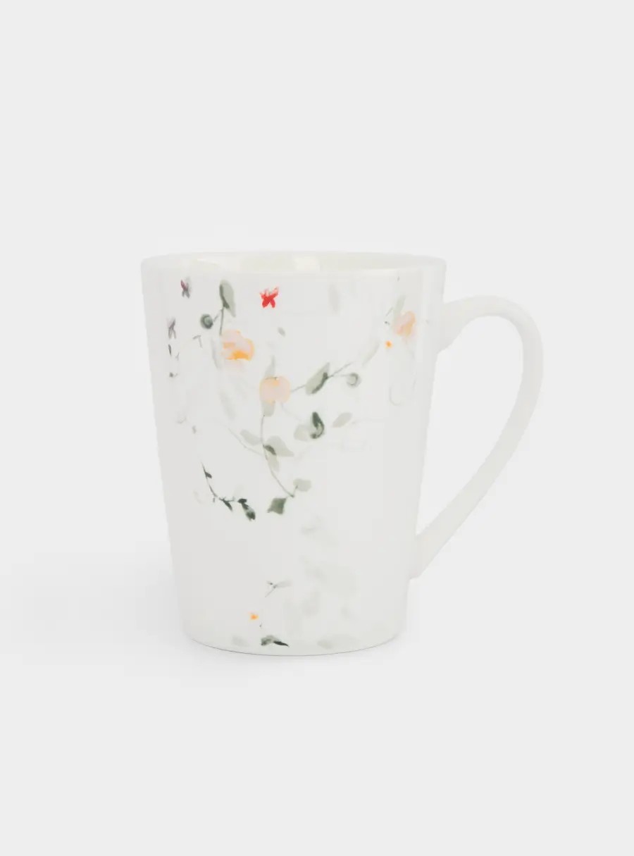 Кружка, 420 мл, костяной фарфор, белая, Цветы и листья, Primrose