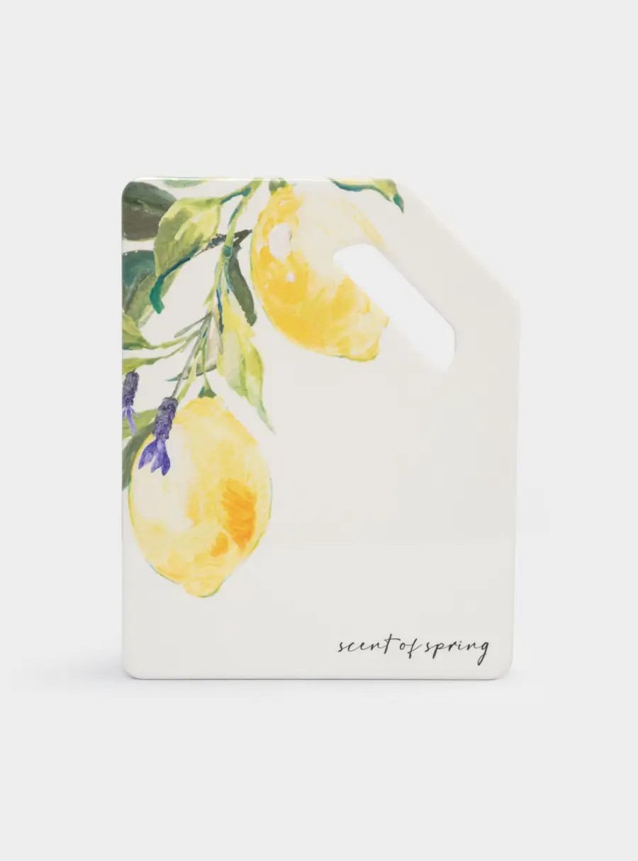 Подставка под горячее, 24✕18 см, с ручкой, керамика/пробка, белая, Лимон на ветке, Palermo