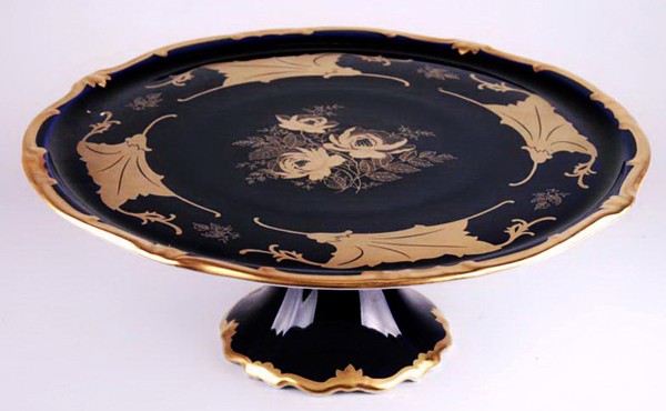 Тортница на ножке 33 см. «Кленовый лист синий»