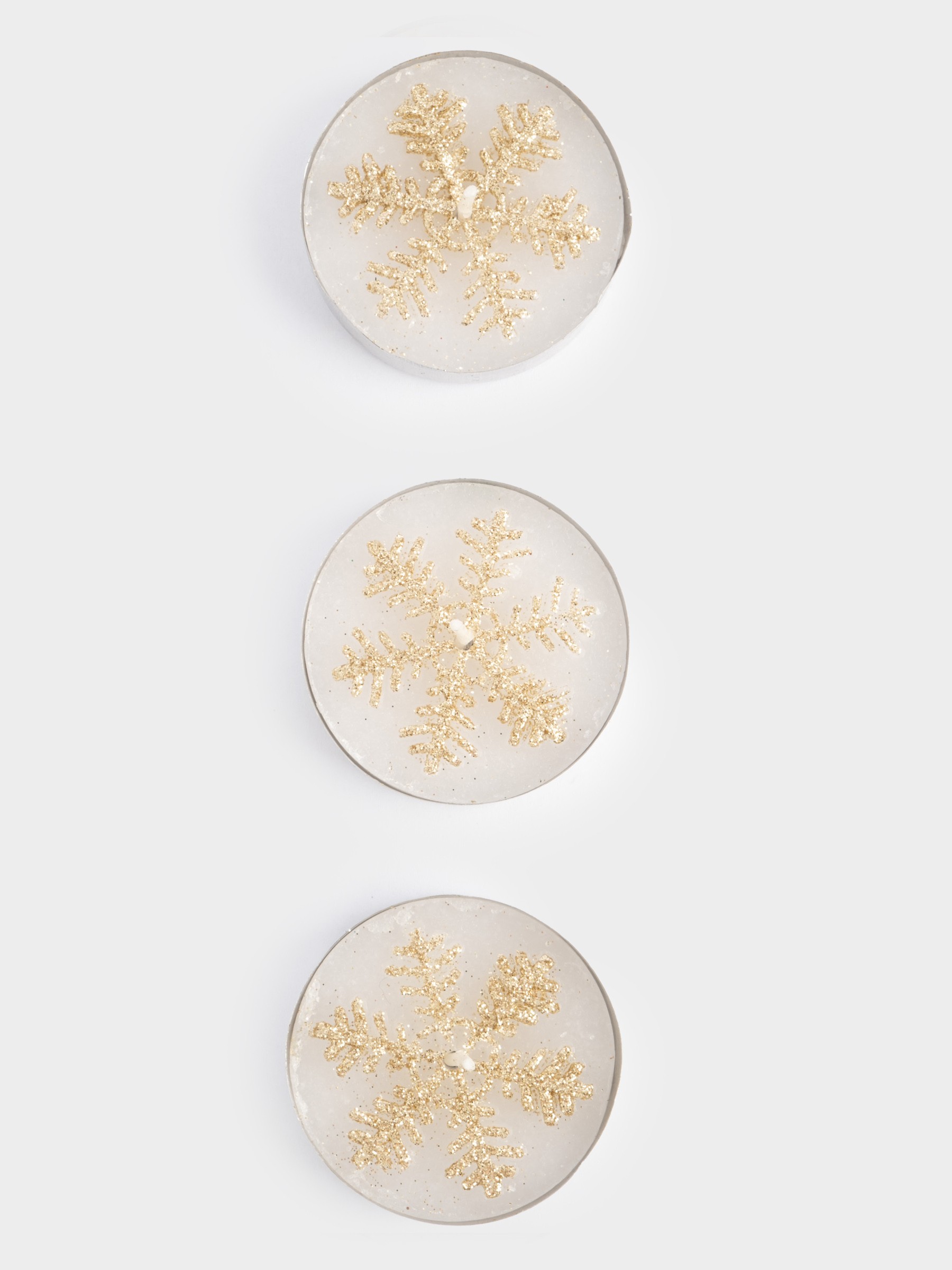 Свеча чайная, 5 см, 3 шт, золотистая, Снежинка, New year Свеча чайная, 5 см, 3 шт, золотистая, Снежинка, New year