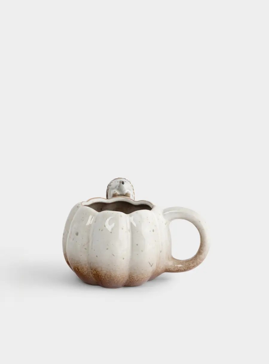 Кружка, 400 мл, фарфор, молочная, в крапинку, Еж на тыкве, Light pumpkin