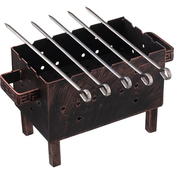 Мангал + 5 шампуров, металл, нержавеющая сталь, 29✕13✕15,5 см, черный, медный