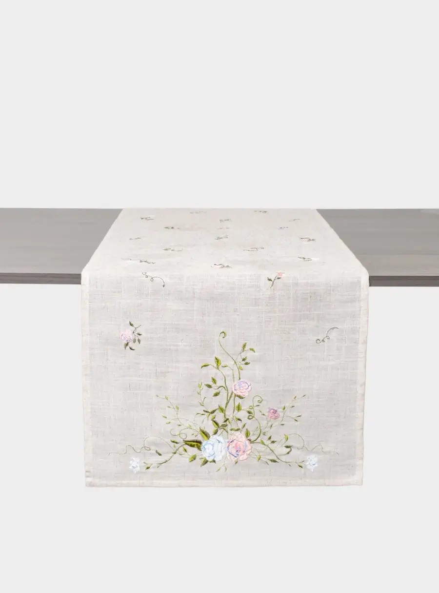 Дорожка настольная, 40✕160 см, полиэстер/лен, бежевая, Цветы, Gentle garden