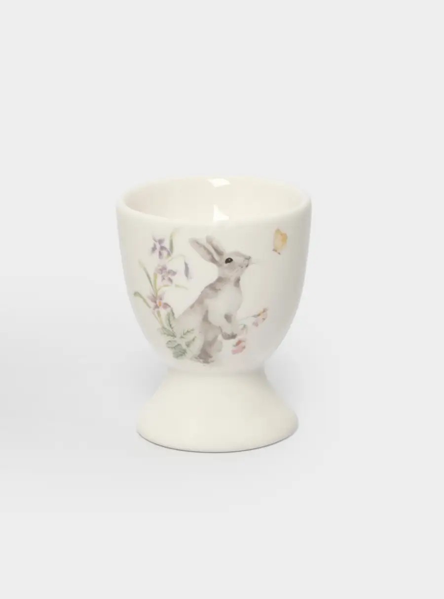 Подставка для яйца, 7 см, керамика, белая, Кролик с цветами, Flower Rabbit