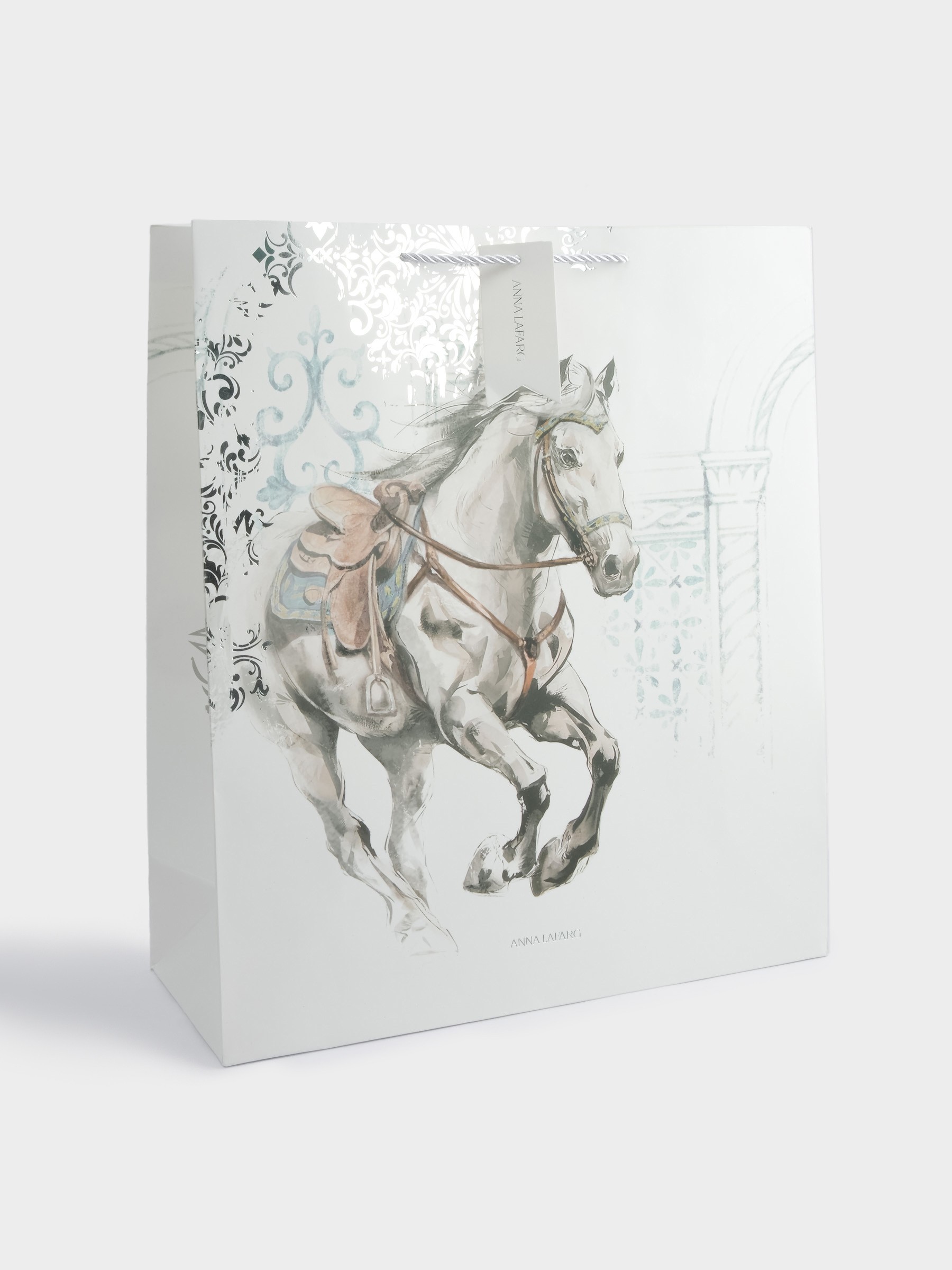 Пакет подарочный, 42✕48 см, бумага, белый, Конь, White horse Пакет подарочный, 42✕48 см, бумага, белый, Конь, White horse