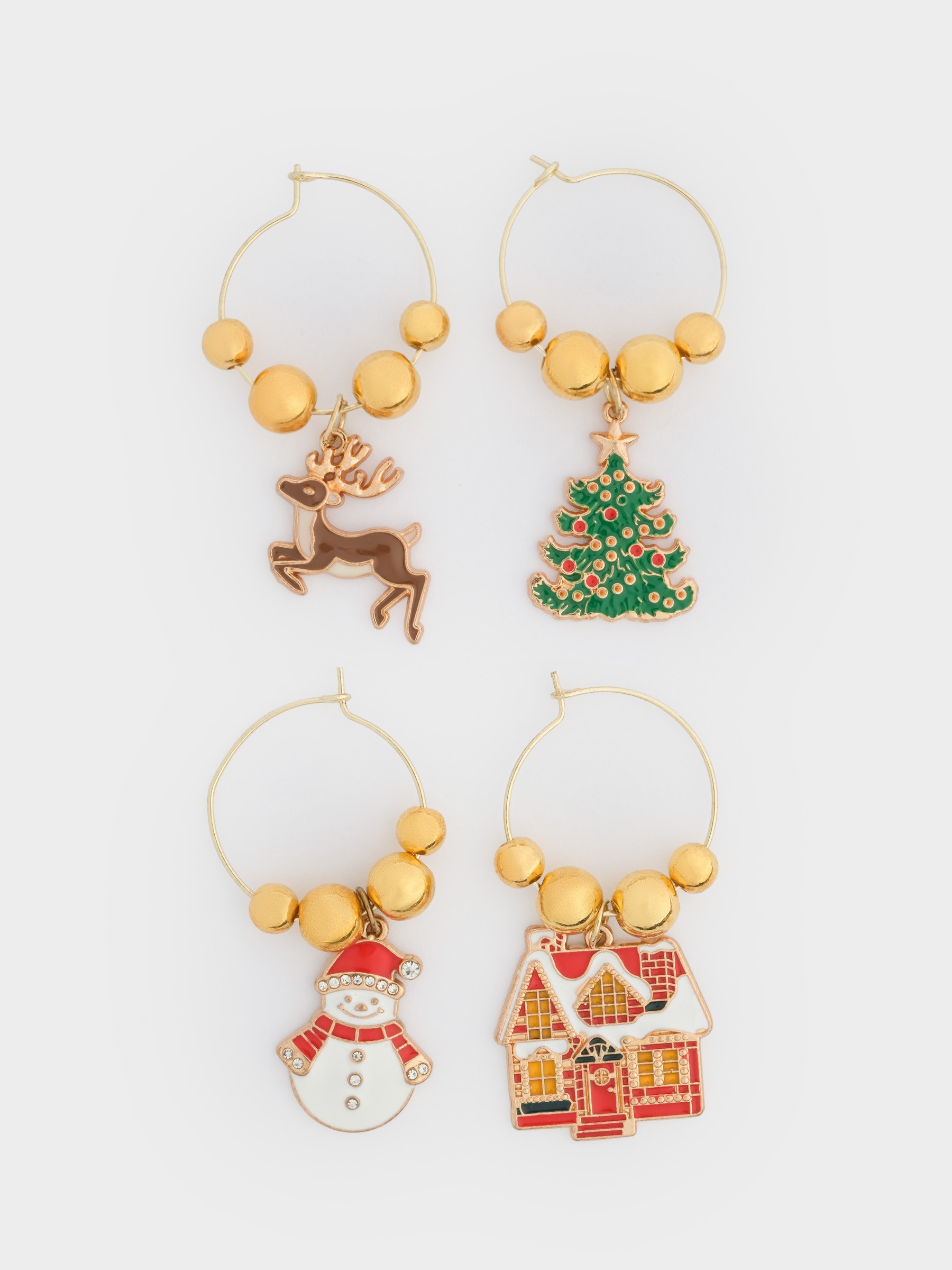 Подвеска для бокала, 4 шт, металл/стразы, Новогодние символы, New year Подвеска для бокала, 4 шт, металл/стразы, Новогодние символы, New year