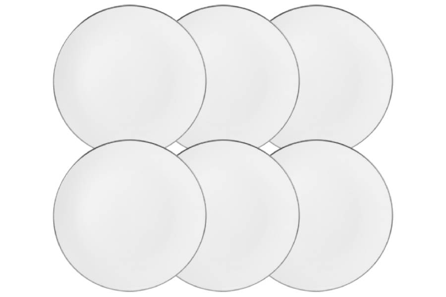 Набор 6 тарелок закусочных, 23 см, фарфор P, белая, с серебристым кантом, White Platinum