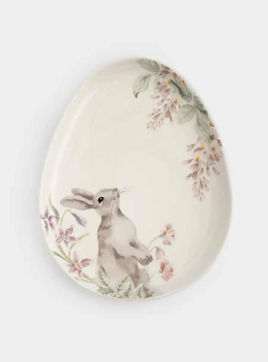 Блюдо, 25✕20 см, керамика, овальное, белое, Кролик с цветами, Flower Rabbit