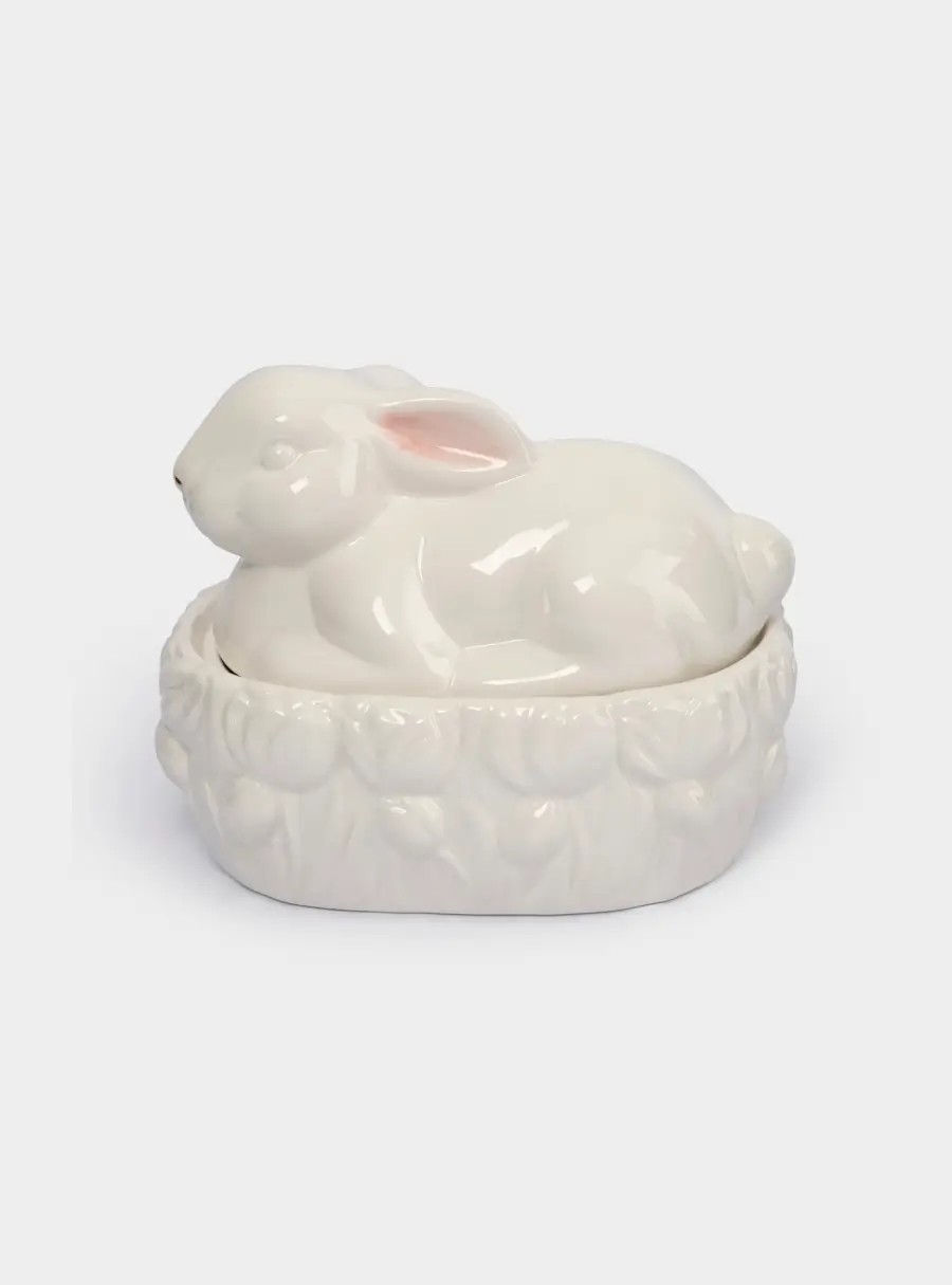 Емкость для хранения, 18✕15 см, 740 мл, керамика, молочно-золотистая, Кролик в цветах, White Rabbit