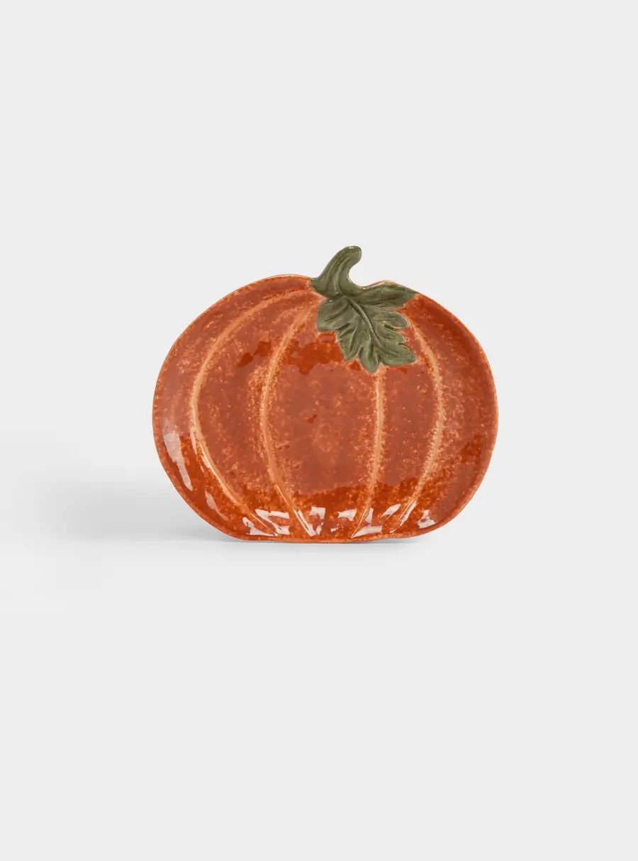 Блюдо, 23✕19 см, керамика D, оранжево-зеленое, Тыква с листом, Bright pumpkin