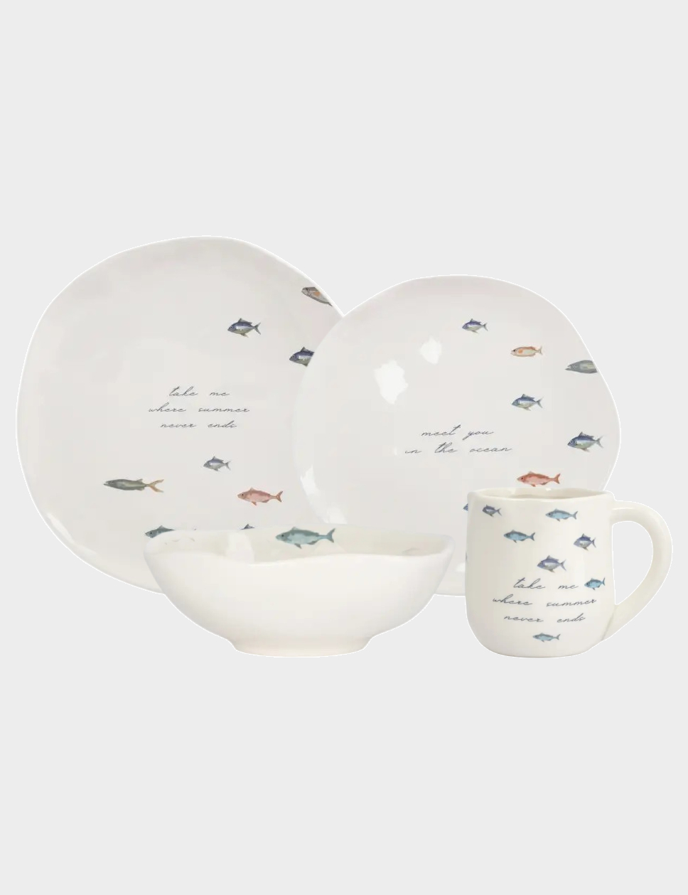 Сервиз обеденный с кружками, 4 персоны, 16 предметов, керамика, белый, Рыбка, Sea world