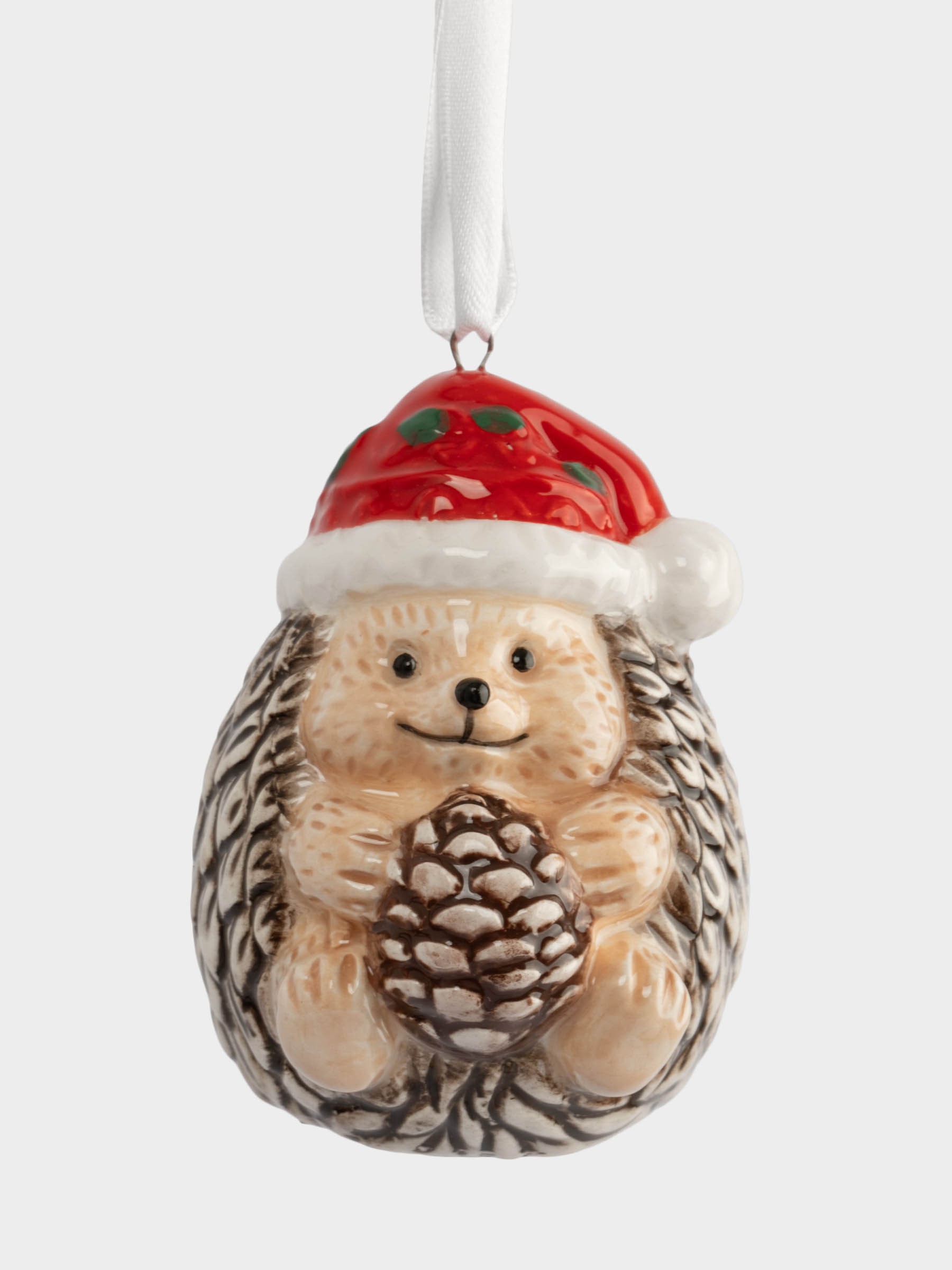 Игрушка елочная, 8 см, керамика, коричневая, Еж с шишкой, New year Игрушка елочная, 8 см, керамика, коричневая, Еж с шишкой, New year