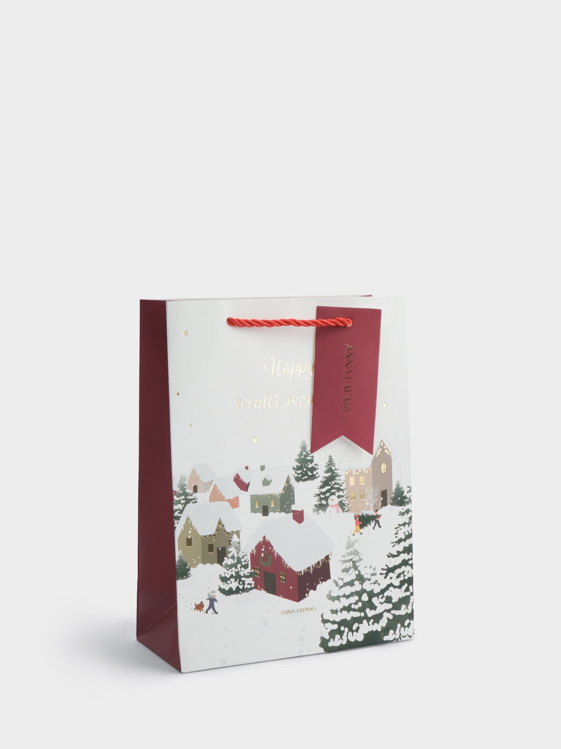 Пакет подарочный, 18✕24 см, бумага, бело-красный, Снежный город, Town Пакет подарочный, 18✕24 см, бумага, бело-красный, Снежный город, Town