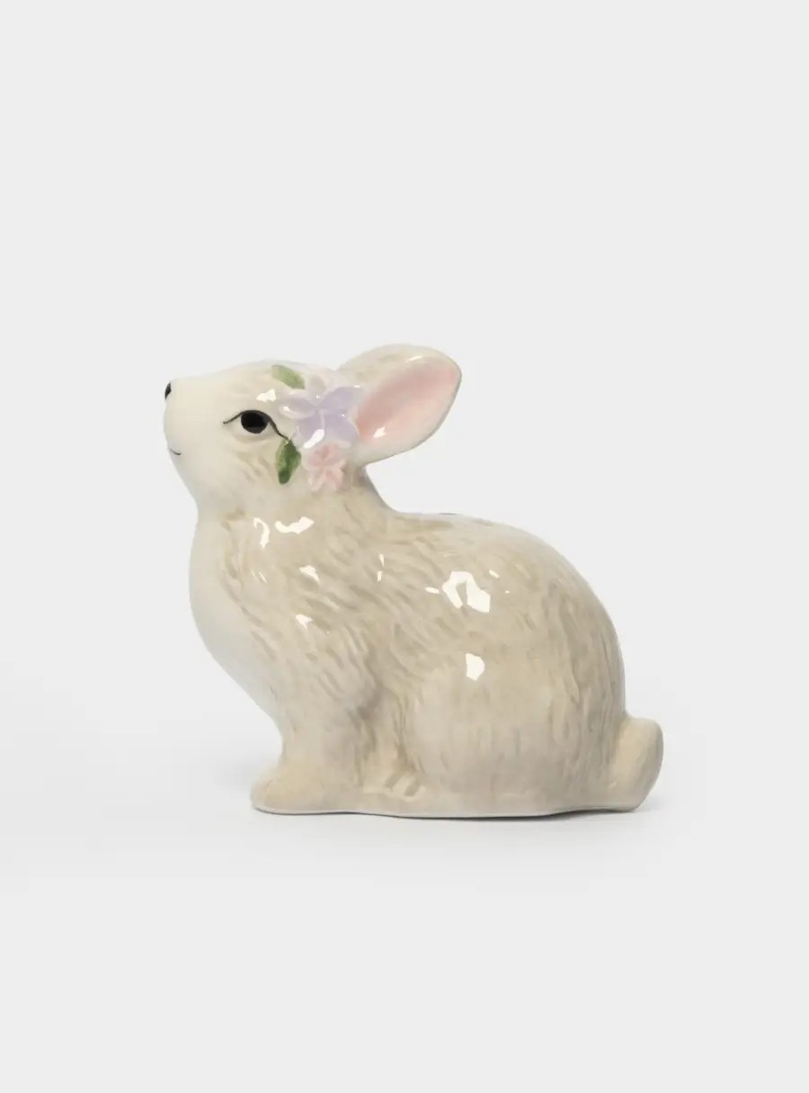 Емкость для соли или перца, 8 см, керамика, серая, Кролик с цветами, Brown Rabbit