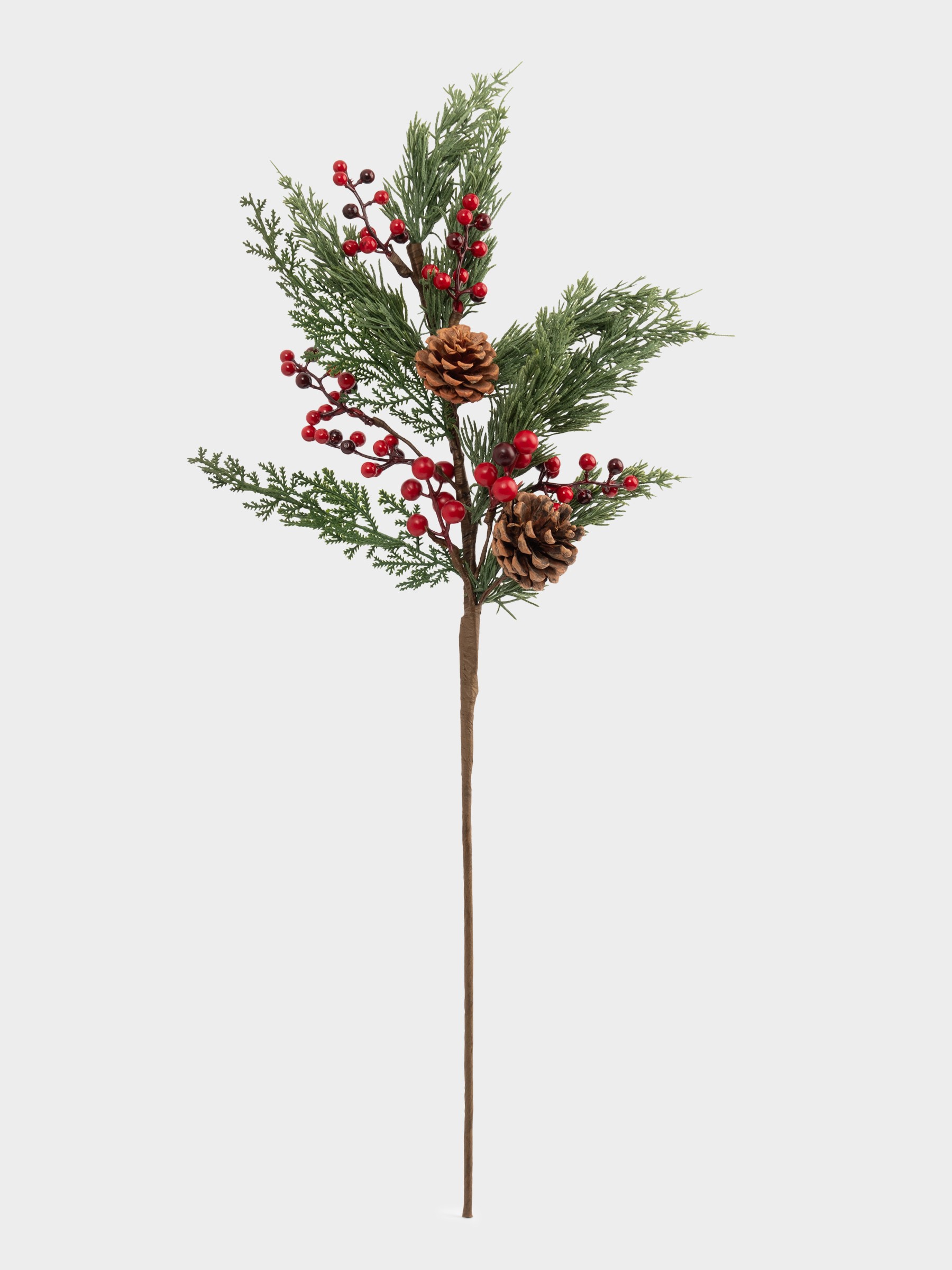 Ветка декоративная, 73 см, пластик/пенопласт, Шишки и красные ягоды, Interior natural Ветка декоративная, 73 см, пластик/пенопласт, Шишки и красные ягоды, Interior natural