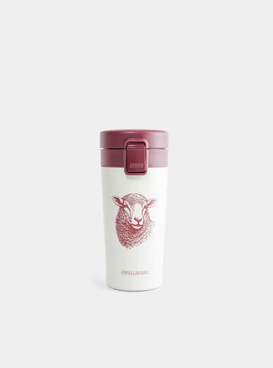 Термокружка, 380 мл, сталь/пластик, бежево-бордовая, Овечка, Sheep
