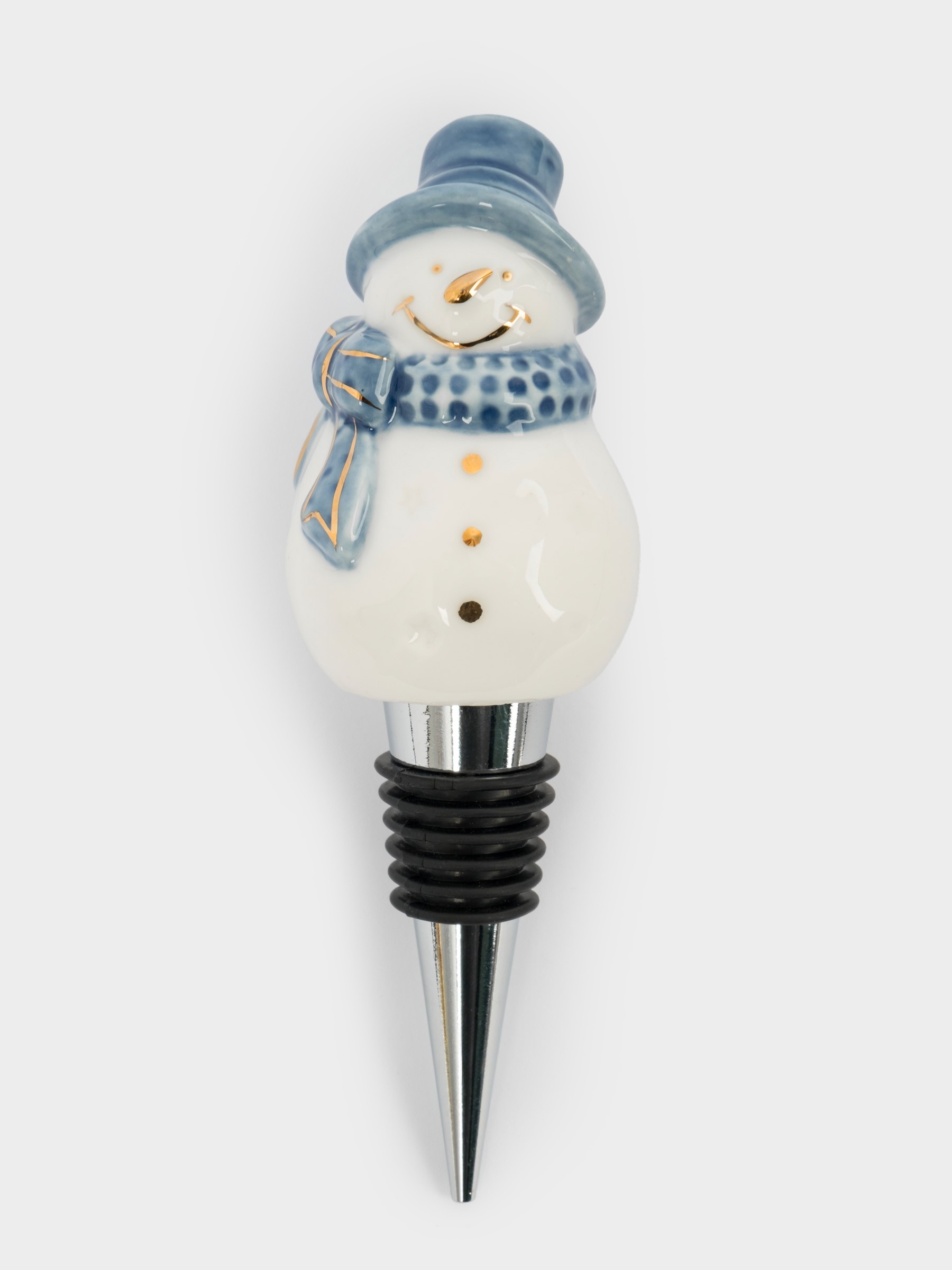 Пробка для винной бутылки, 12 см, фарфор/металл, бело-голубая, Снеговик, Snowfall