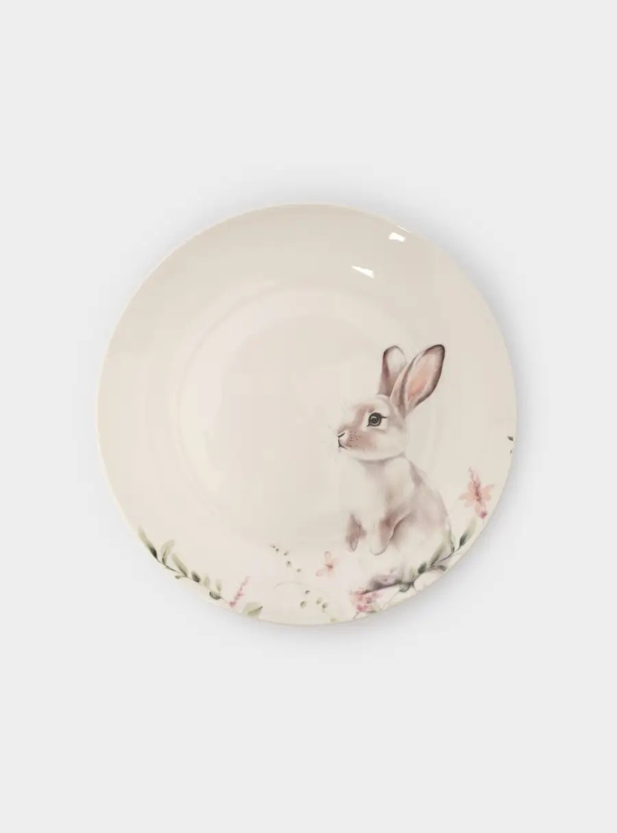 Тарелка закусочная, 20 см, костяной фарфор, белая, Кролик в цветах, Bunny