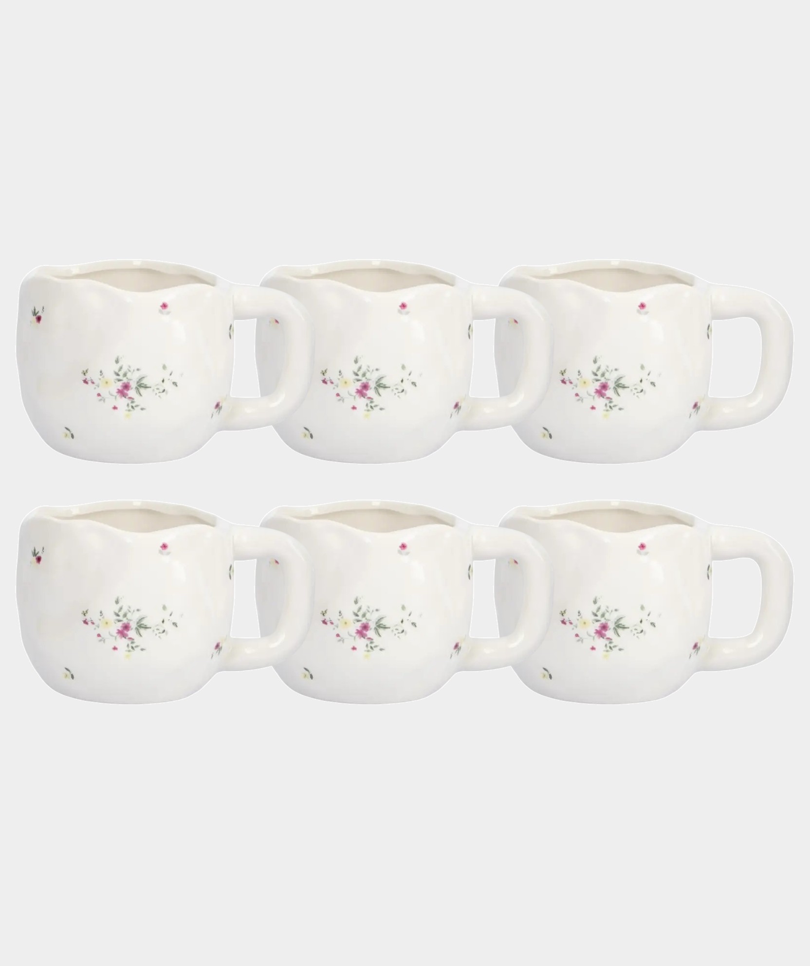 Набор 6 кружек, 550 мл, керамика, белая, Цветы, Meadow