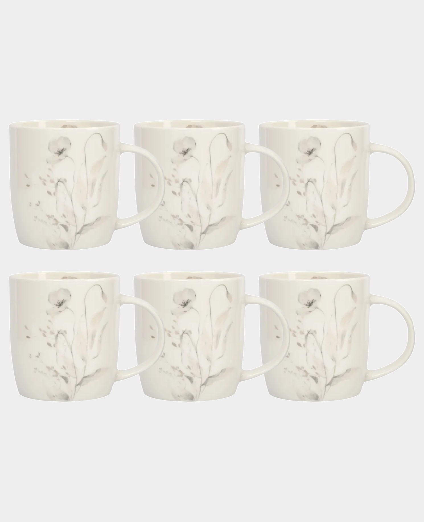 Набор 6 кружек, 360 мл, костяной фарфор, молочная, Полевые цветы, Flower melody