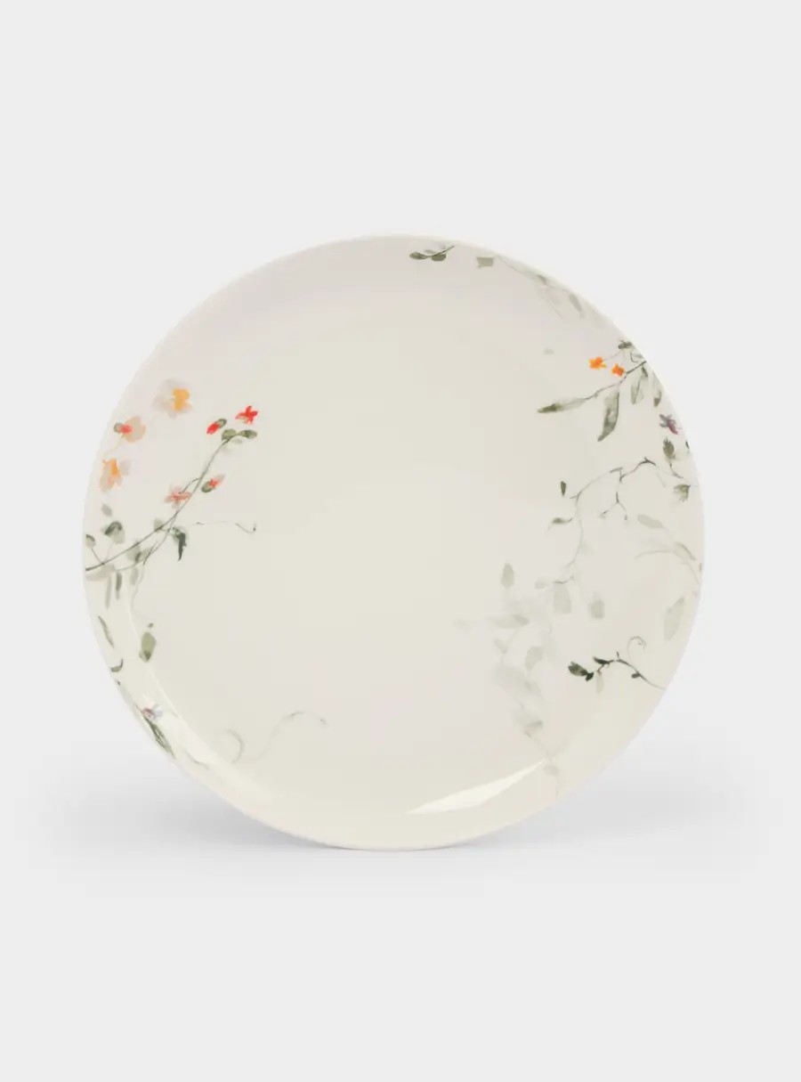 Тарелка обеденная, 27 см, костяной фарфор, белая, Цветы и листья, Primrose
