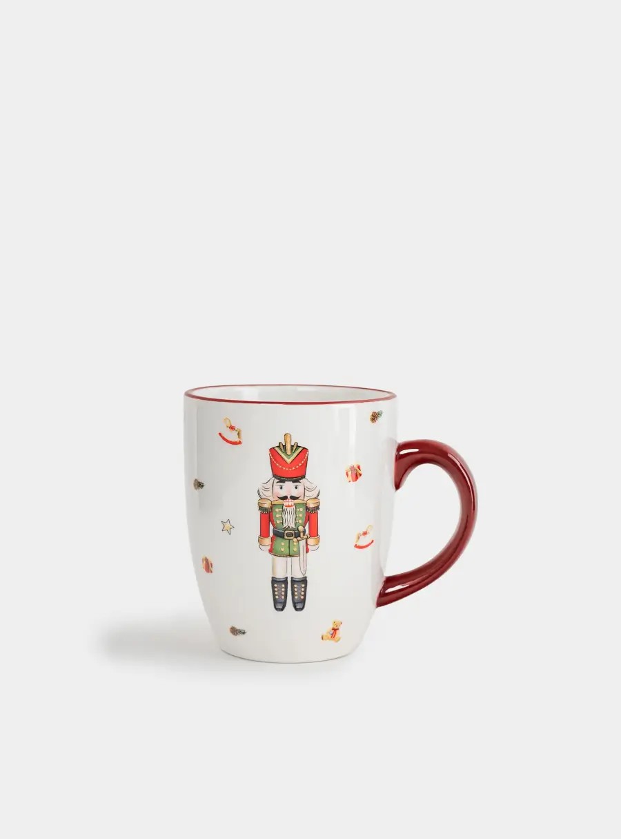 Кружка, 330 мл, доломитовая керамика, белая, Елка и Щелкунчик, Nutcracker
