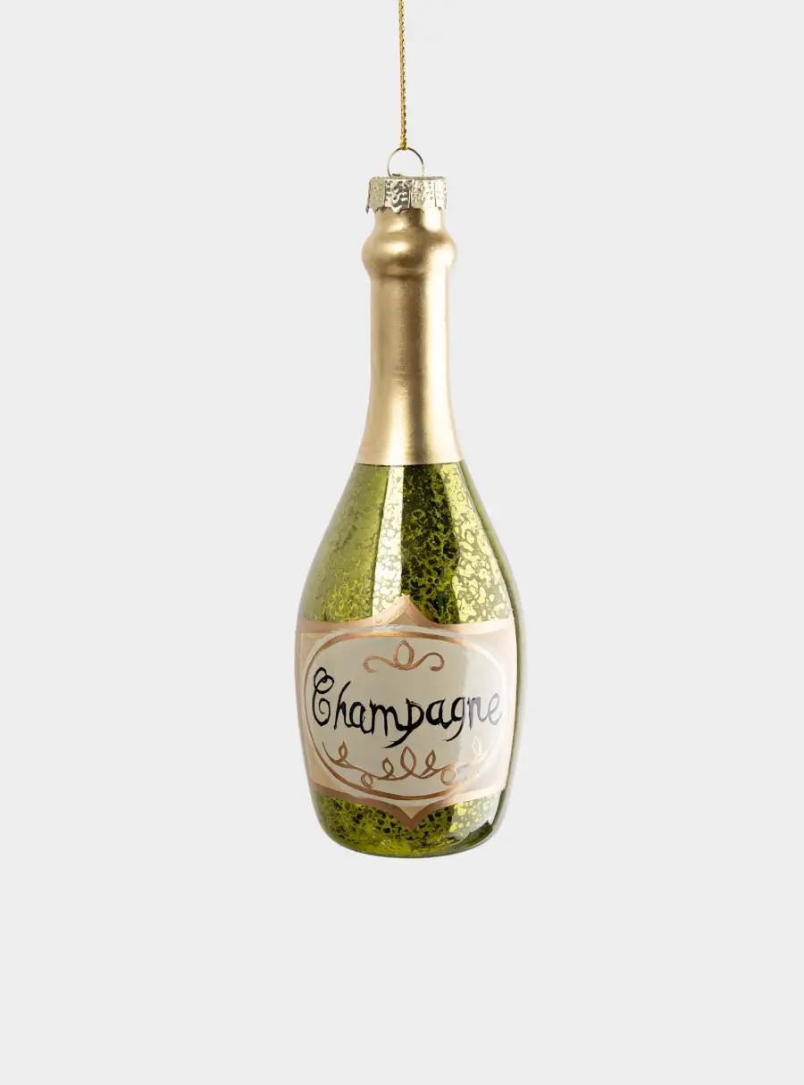 Игрушка елочная, 13 см, стекло, зеленая, Шампанское, New Year