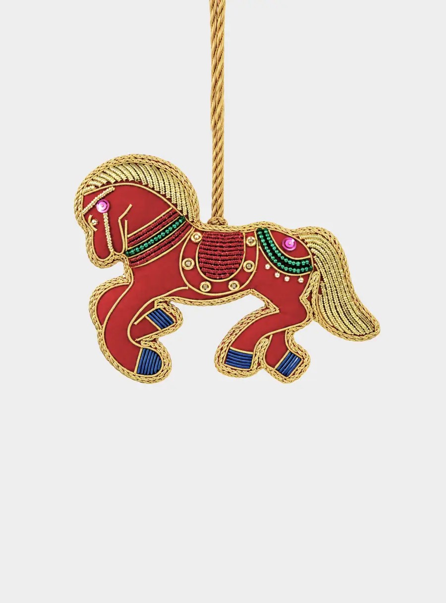 Игрушка елочная, 10 см, бисер/полиэстер, красная, Лошадь, New Year