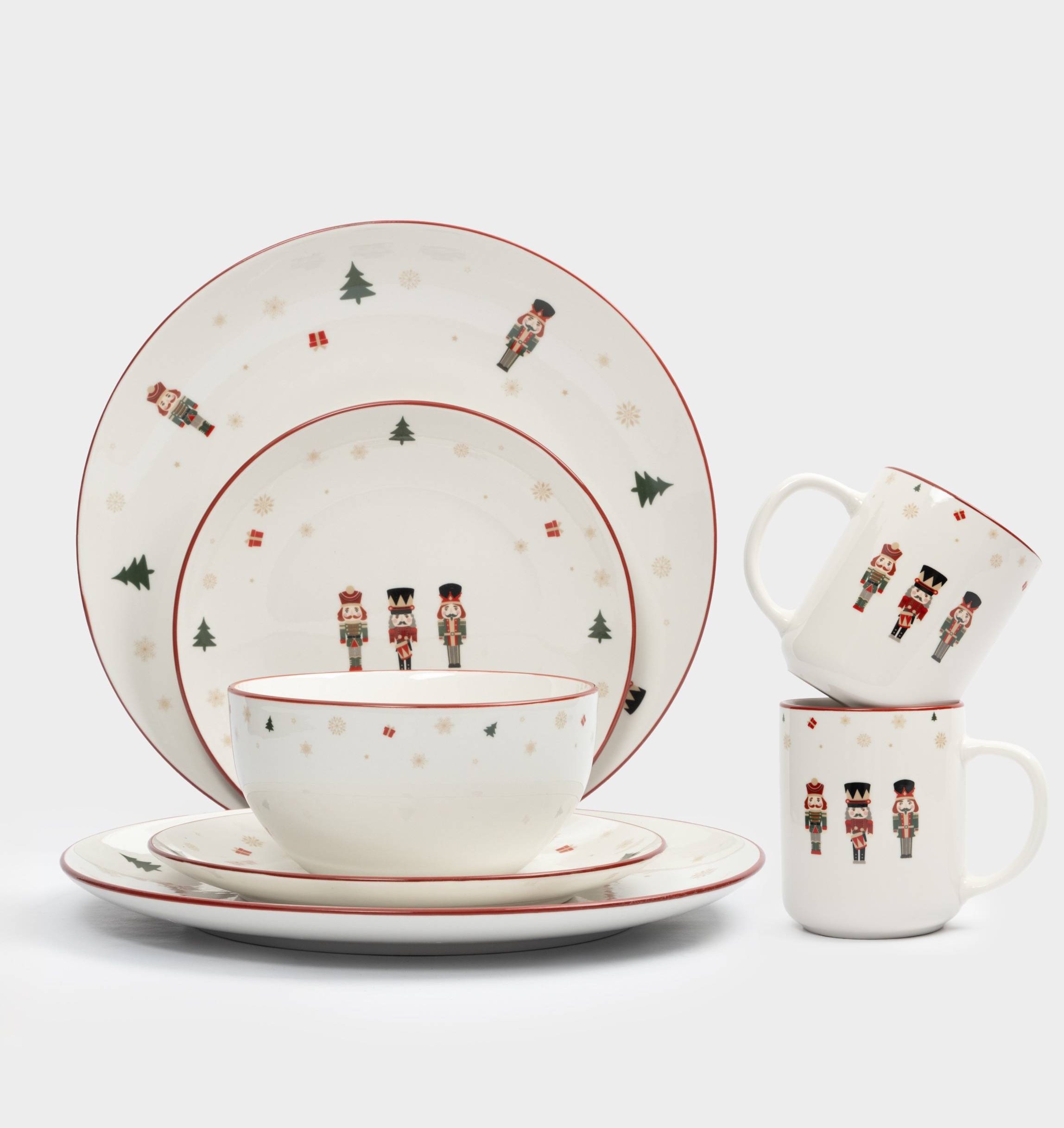 Сервиз обеденный с кружками, 6 персон, 24 предмета, фарфор, белый, Щелкунчики, Nutcracker
