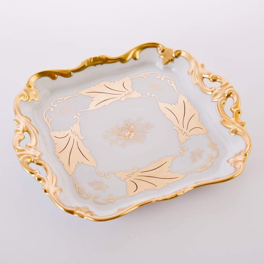 Блюдо квадратное 21 см. «Кленовый лист белый»