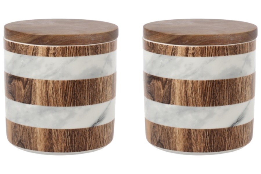 Набор 2 банки для сыпучих продуктов Wood&Marble, 12х11,5 см, 0,7 л Набор 2 банки для сыпучих продуктов Wood&Marble, 12х11,5 см, 0,7 л