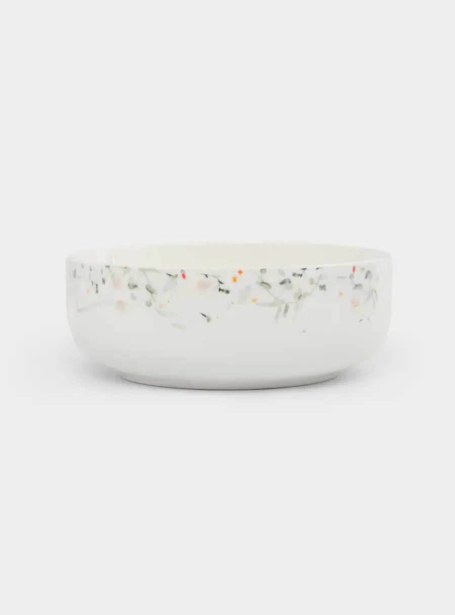 Салатник, 16✕6 см, 700 мл, костяной фарфор, белый, Цветы и листья, Primrose