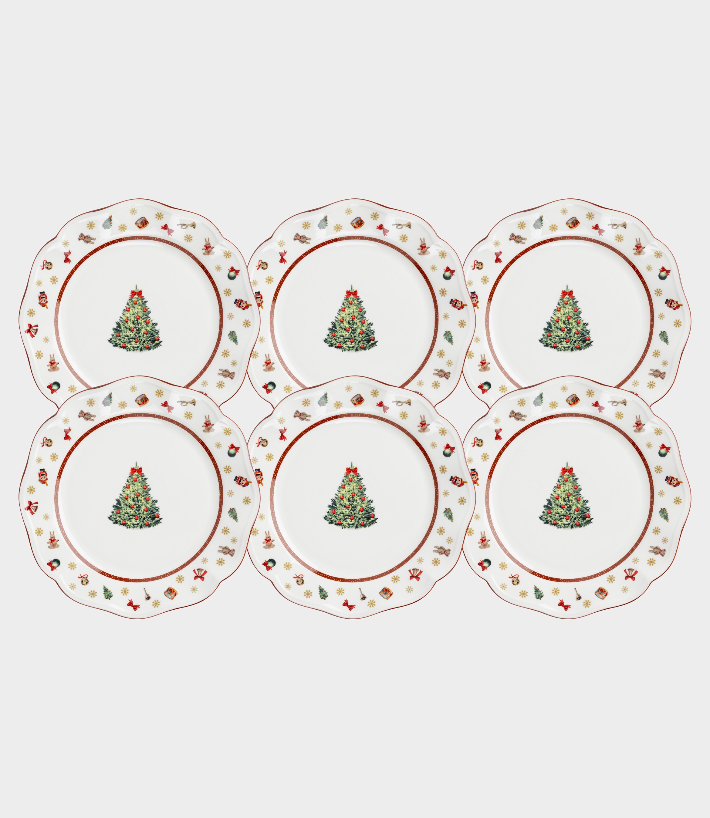 Набор 6 тарелок обеденных, 27 см, костяной фарфор, белая, Елка, Miracle