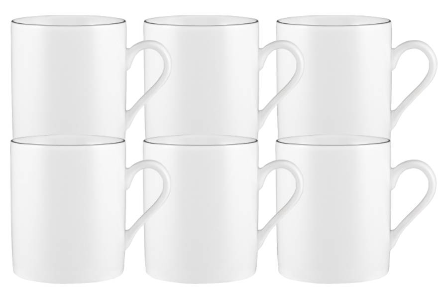 Набор 6 кружек, 300 мл, фарфор P, белая, с серебристым кантом, White Platinum