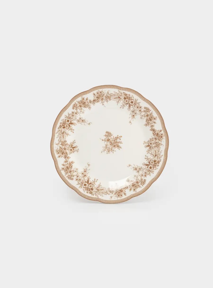 Тарелка обеденная, 26 см, фарфор, белая, Коричневые цветы, Burgundy