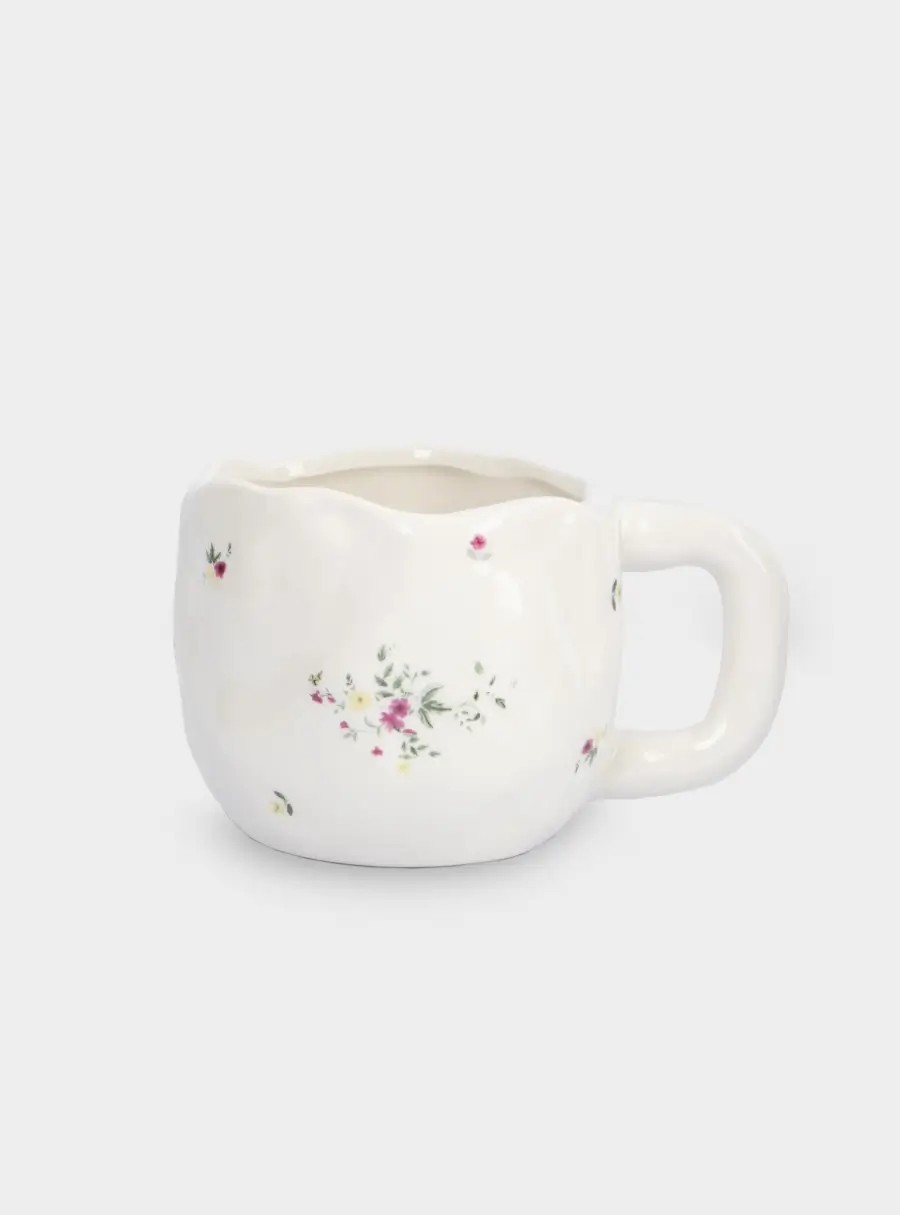 Кружка, 550 мл, керамика, белая, Цветы, Meadow