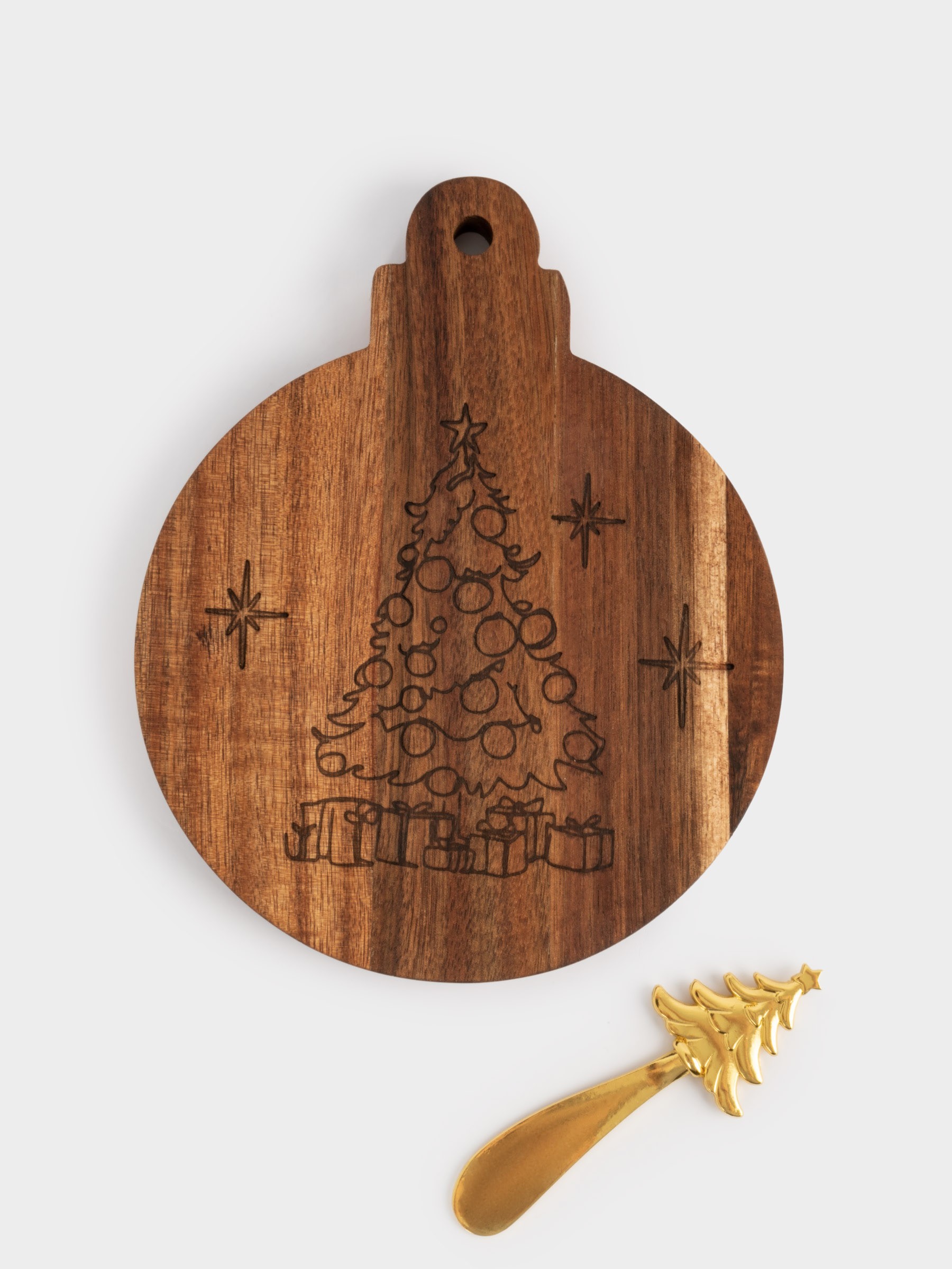 Набор для сыра, 2 предмета, доска-блюдо, сталь/дерево, золотистый, Новогодний шар