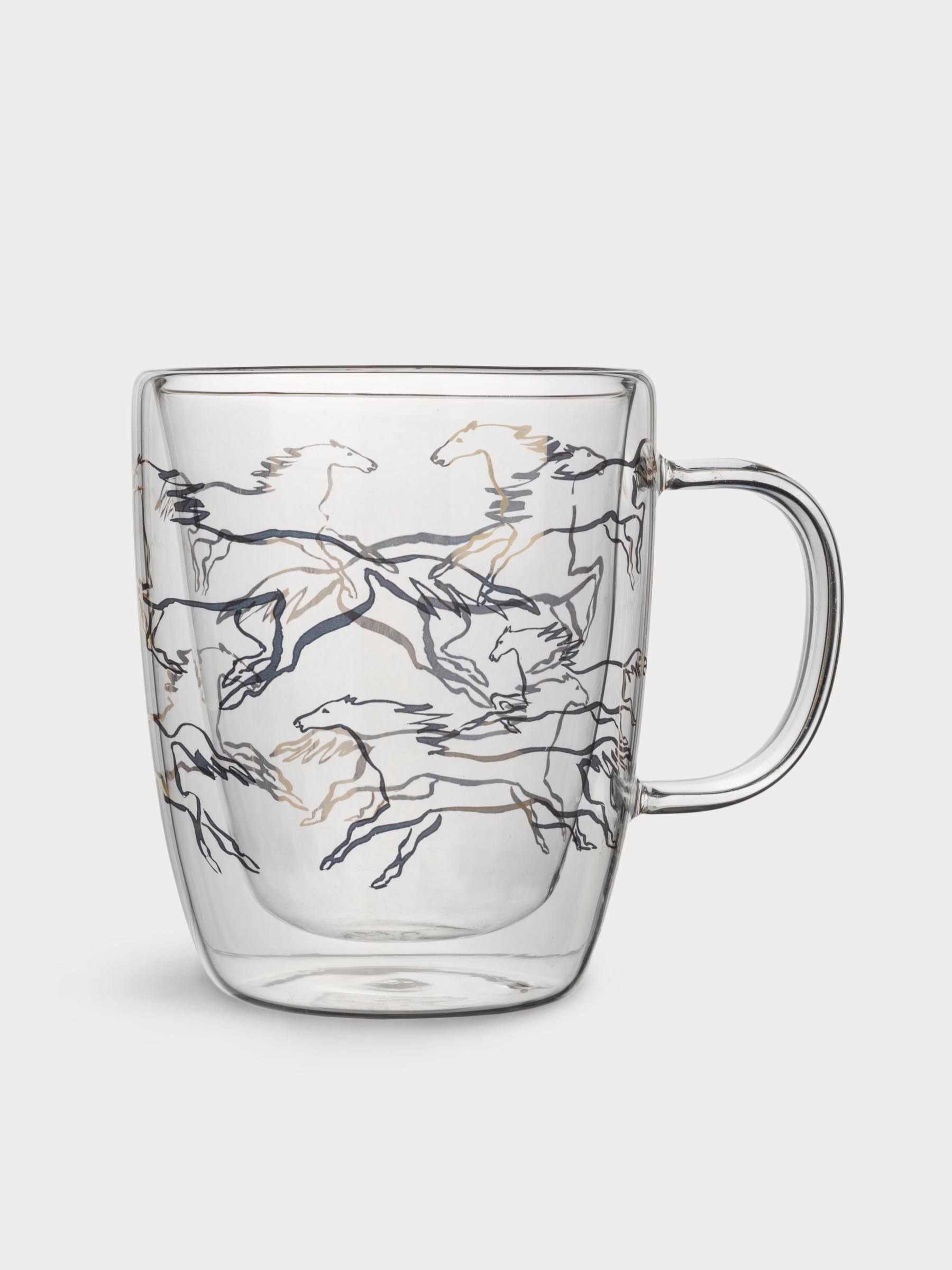 Кружка, 370 мл, стекло, золотистая, Кони, Wind-Horse